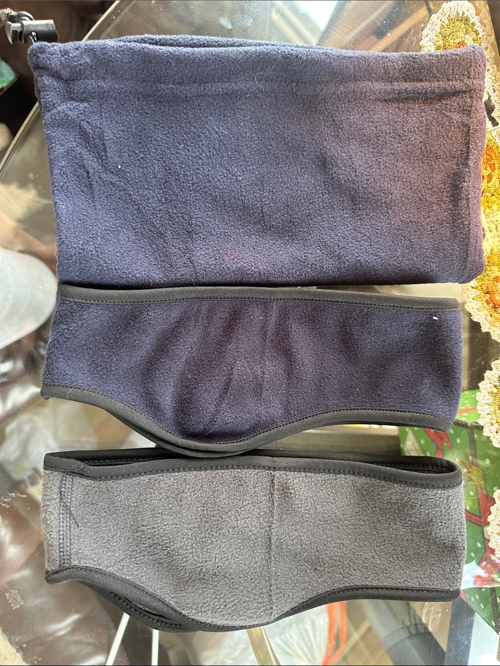 Men's Fleece Ear Warmer Headband and face scarf - Navy and Gray